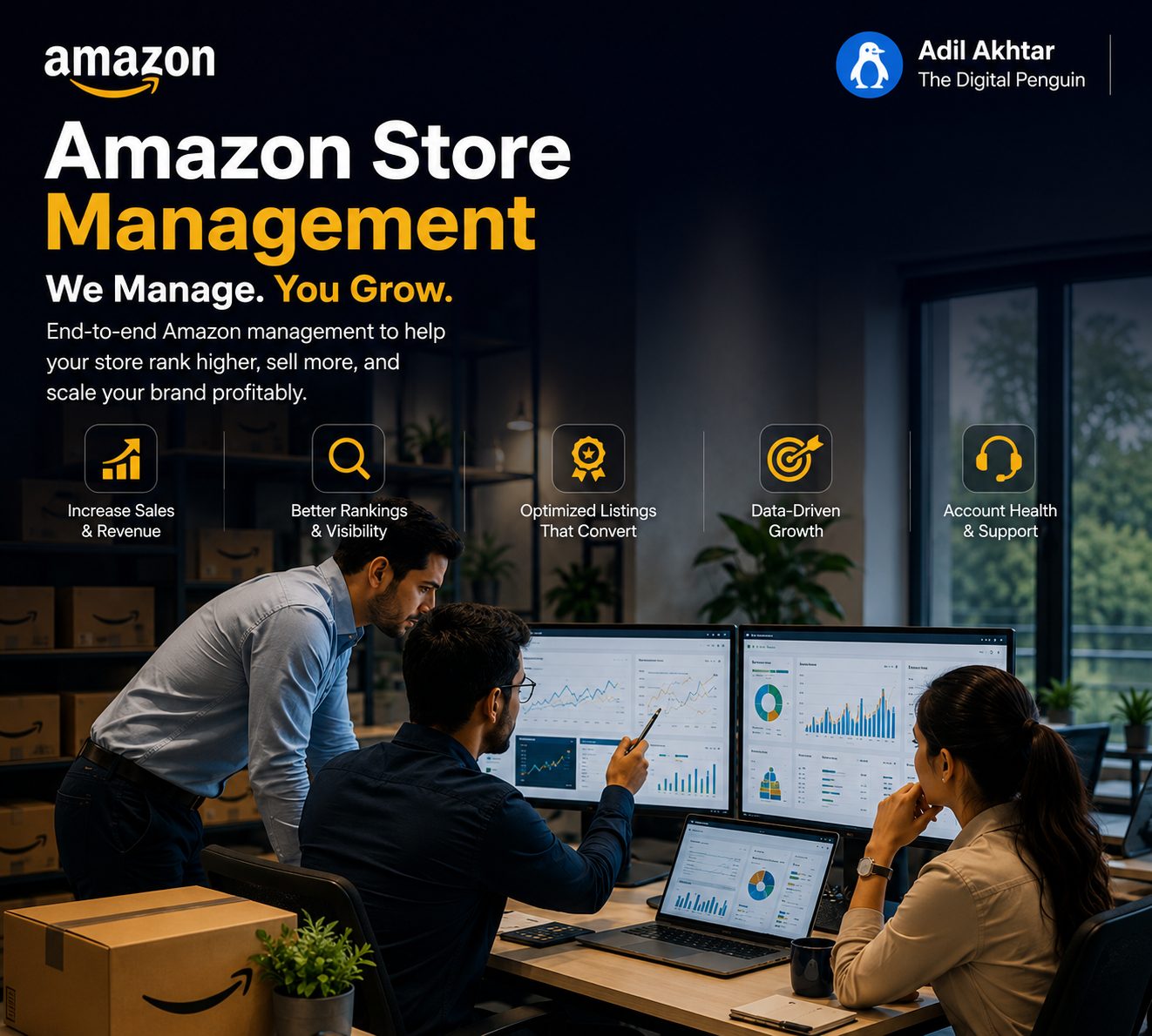 Amazon Store Management dashboard and team by The Digital Penguin