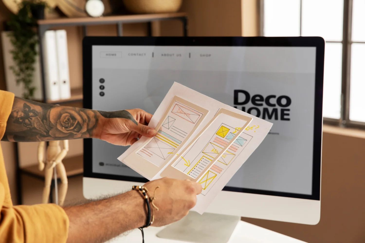 Web design phase — reviewing page wireframes against the on-screen design for ANR Consulting