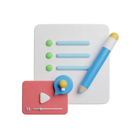 Content marketing icon — article checklist with pencil and video